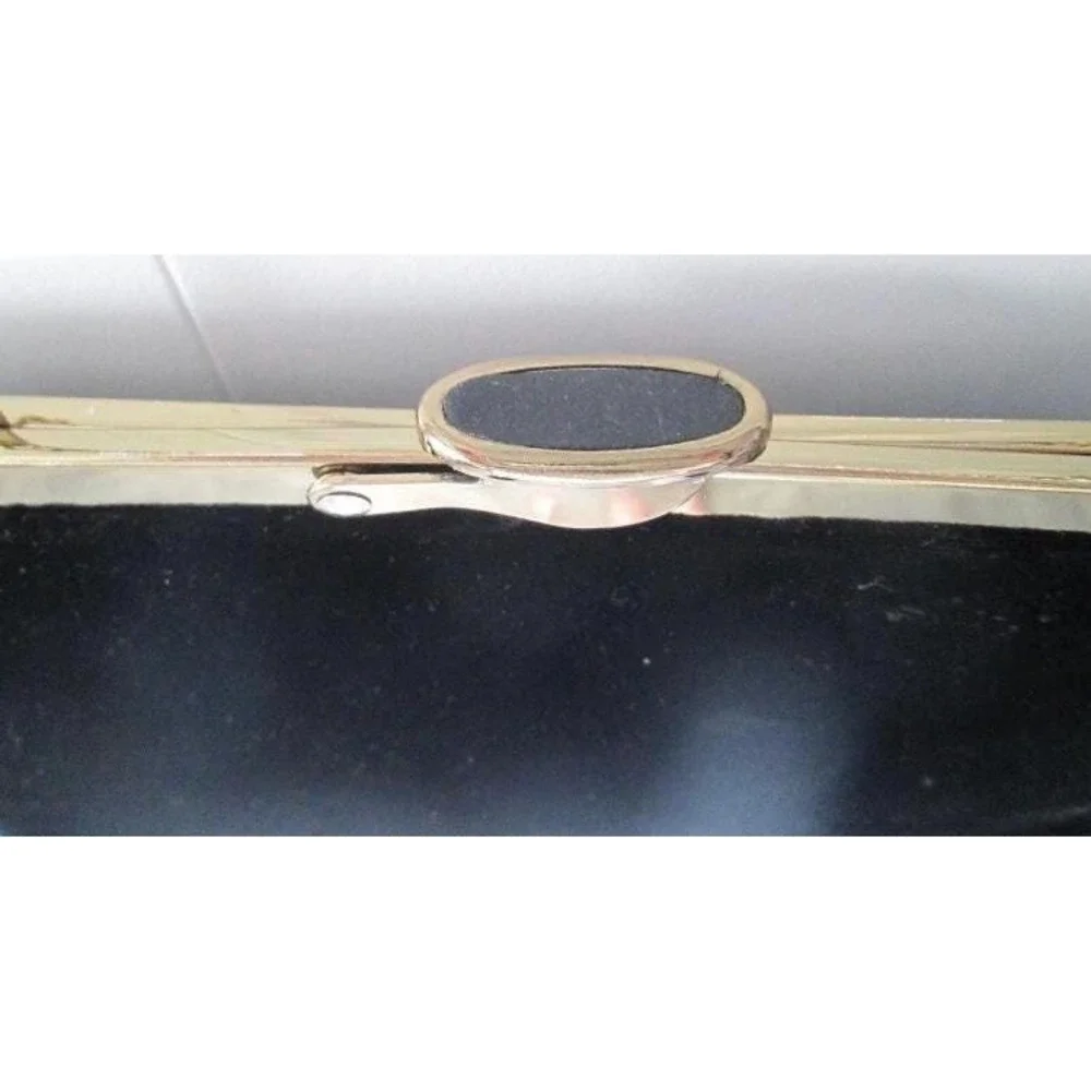 Etra Vintage Clutch Shoulder Purse Black Envelope Velvet Velour‎ Soft Gold